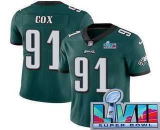 Men & Women & Youth Philadelphia Eagles #91 Fletcher Cox Limited Green Super Bowl LVII Vapor Jersey->philadelphia eagles->NFL Jersey